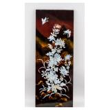 Chinese Lacquer Wood Panel Inlaid w/ Shell & Stone