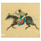 Chinese Watercolor Warrior on Canvas Framed
