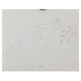 J. Pages French Ink Figure Study Dated 1971