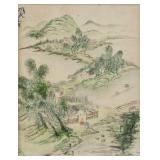 Chinese Watercolor on Paper Framed Landscape