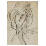 Amedeo Modigliani Italian Cubist Charcoal on Paper