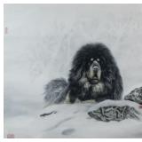 Tang Jian b.1963 Chinese Watercolor Dog Scroll