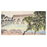 Chinese Watercolor Landscape with Artist Seals