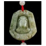 Chinese Green Hardstone Carved Buddha Head Pendant