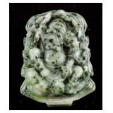 Chinese Green Jade Carved Zhong Kui Belt Buckle