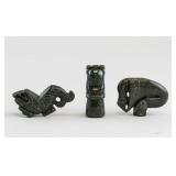 3 Assorted Chinese BC Green Jade Carved Toggles