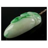 Burma Fine Green Jadeite Carved Lotus Pendant