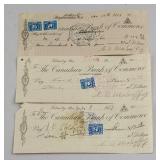 3 Assorted Canadian Bank of Commerce Cheques