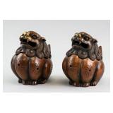 Pair Chinese Bronze Lion Censer with Mark