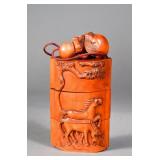 Chinese Wood Carved Inro Horses
