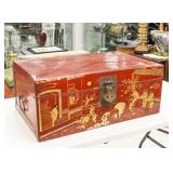 Chinese Xin Long Pu Wood Gilt Red Lacquer Box