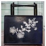 Chines Black Lacquer Wood Tray Table Folding Stand