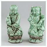 Pair Chinese Republic Longquan Porcelain Statue MK