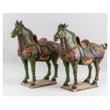 Pair of Chinese Tang Style Pottery Horse Statues
