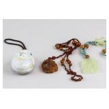 3 Assorted Chinese Hardstone Carved Jewellery