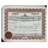 1951 Yukon Tungsten Corporation LTD Stock Cert