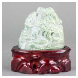 Hetian Green Jade Carved Boulder with Stand