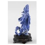 Chinese Lapis Carved Moon Goddess Statue w/ Stand