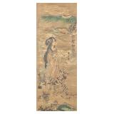 Chinese Print on Silk Scroll Beauty