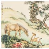 Ma Jin 1900-1970 Chinese Watercolor Horses