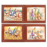 Acrylic on Canvas Asian Paintings 4pc Signed