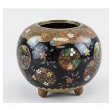 Japanese Bronze Black Cloisonne Jar