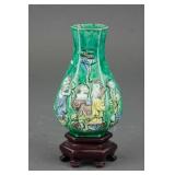 Chinese Green Porcelain Vase with Figure