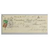 1936 Canadian Bank of Commerce Cheque with 2 Stamp