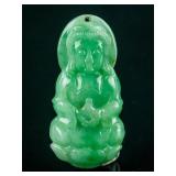 Burma Fine Green Jadeite Carved Guanyin Pendant