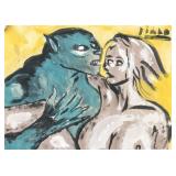 Spanish Gouache on Paper Signed Picasso