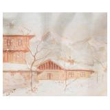 French Gouache on Paper Landscape Signed COROT