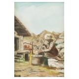 John Doyle Oil on Canvas Woman Working