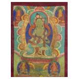 Chinese Tibetan Tanka of Green Tara on Cloth