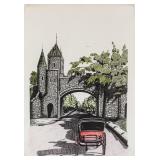 Lithograph on Paper Landscape Town Unsigned