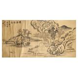 Qing Xi Chinese Ink on Paper Scroll Landscape