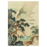 Chinese Watercolor on Silk Mountainous Landscape