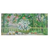 Artist Signed Russian Acrylic on Board Flower 1992