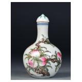 Chinese Porcelain Snuff Bottle Bats & Peaches
