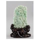 Chinese Green Jade Carved  Lotus and Fish Plaque