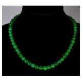 Chinese Green Jadeite Carved Necklace w/ 14K Mark