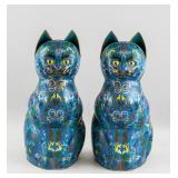 Pair of Chinese Bronze Cloisonne Cat