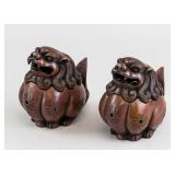 Pair Chinese Bronze Lion Censer with Mark
