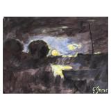 George Inness US Hudson River Oil Gouache on Paper