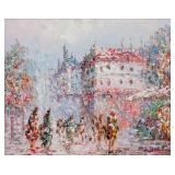 Oil on Canvas Impressionist Street Scene Signed