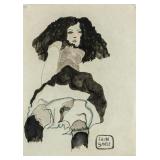 Egon Schiele Austrian Art Nouveau Watercolor/Paper