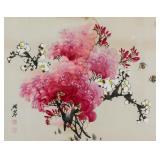 Signed Korean Watercolor on Paper Flowers