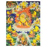 Chinese Print Protective Deity Tangka on Fabric