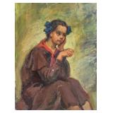 Russian Oil on Paper Portrait Signed Illegibly