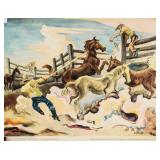 Thomas Benton NYGS Litho "Lassoing Horses"