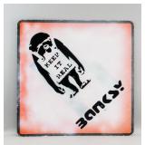 Banksy Reflective Square Sign Ape "Keep it Real"